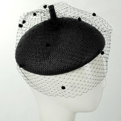 Kathy Jeanne | Toyo Straw Beret with Veil | 100722 | profile | BLACK