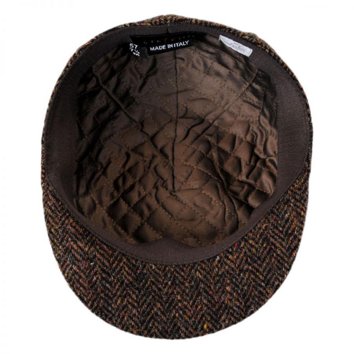 Stefeno Hats | Herringbone Harris Tweed Wool Ascot Cap | 171528 | under | BROWN
