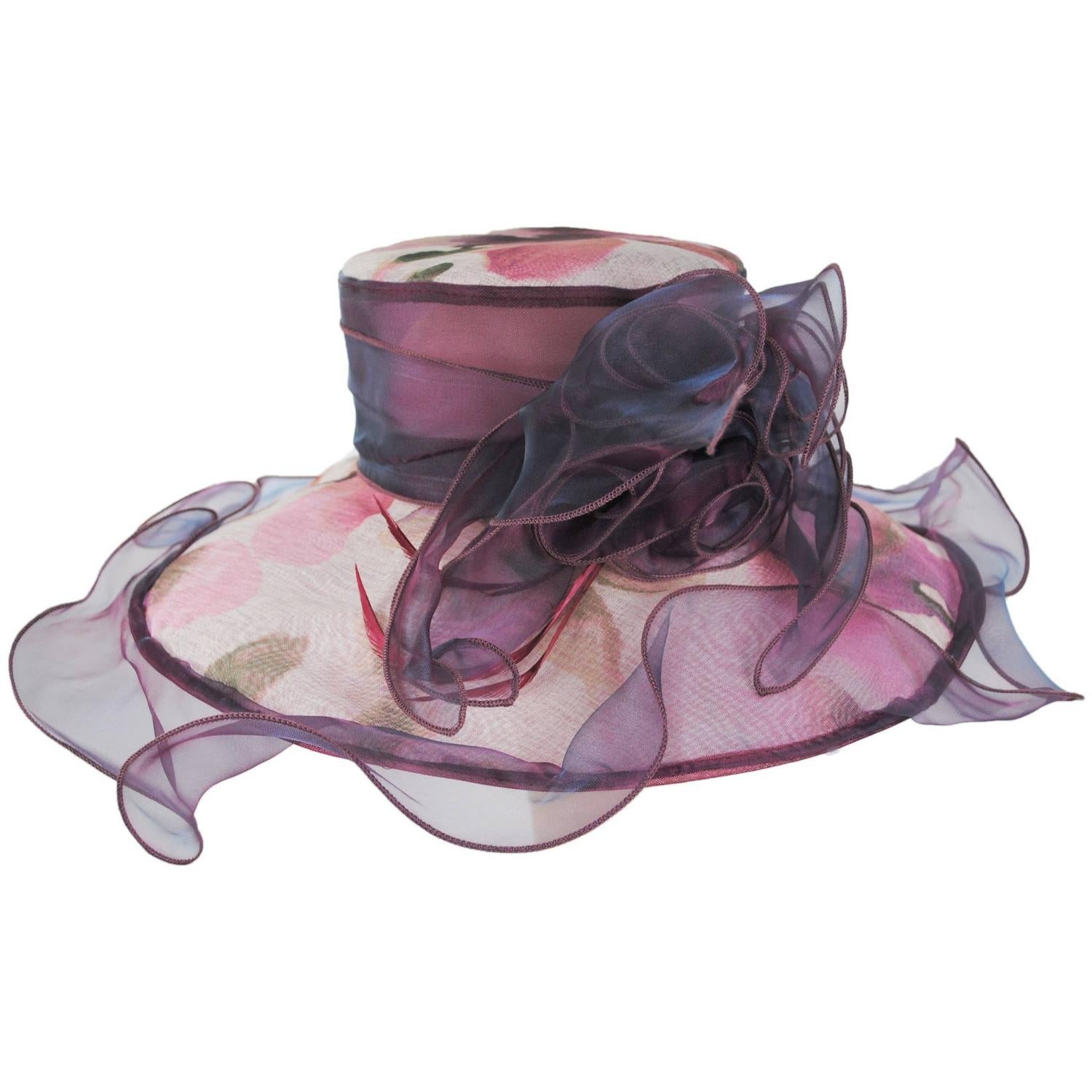 Sophia | Tea Party Floral Organza Dress Hat | 122909 | lead | BURGUNDY