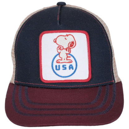 Peanuts | USA Snoopy Mesh Trucker Snapback Baseball Cap | 201307 | front | NAVY