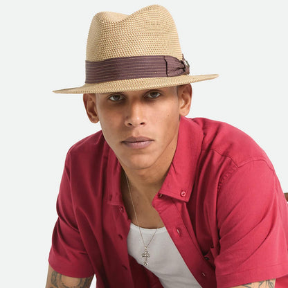 BRIXTON HATS | Roma Toyo Straw Fedora Hat | 128369 | lsmone | MULTI BROWN/CHOCOLATE