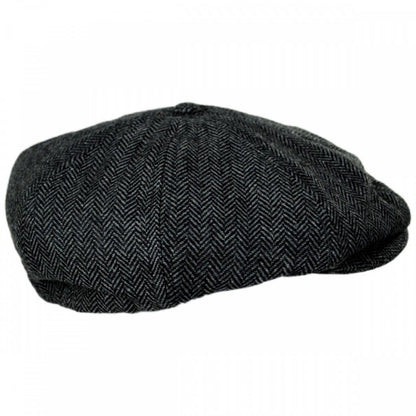 BRIXTON HATS | Brood Herringbone Wool Blend Newsboy Cap | 161512 | profile | GREY/BLACK