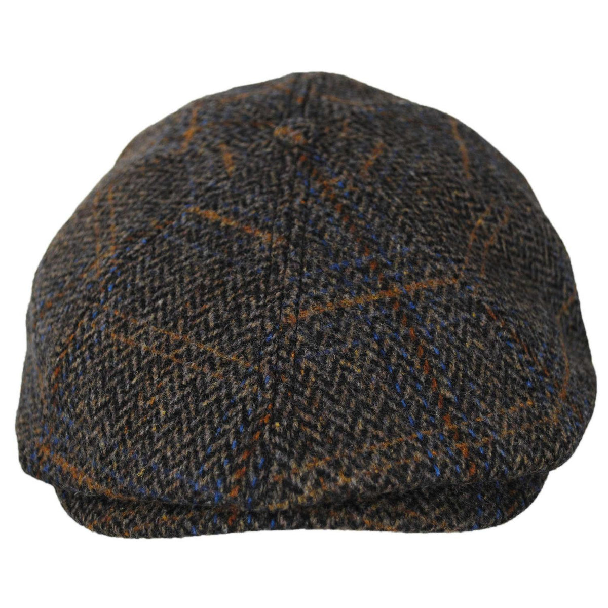 BRIXTON HATS | Brood Wool Blend Herringbone Plaid Newsboy Cap | 161586 | front | SLATE BLUE/SEPIA/ORANGE