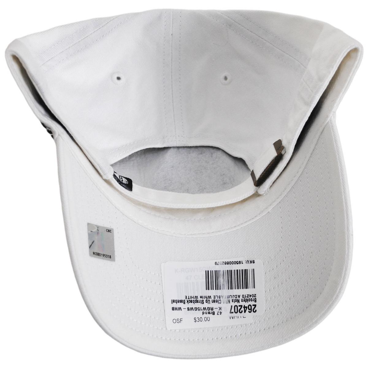 47 Brand | Brooklyn Nets NBA Clean Up Strapback Baseball Cap Dad Hat | 204210 | under | WHITE