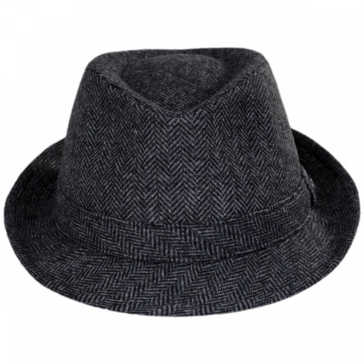 Jaxon Hats | Herringbone Wool Trilby Fedora Hat | 142320 | front | GREY/BLACK