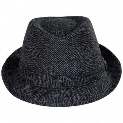 Jaxon Hats | Herringbone Wool Trilby Fedora Hat | 142320 | front | GREY/BLACK