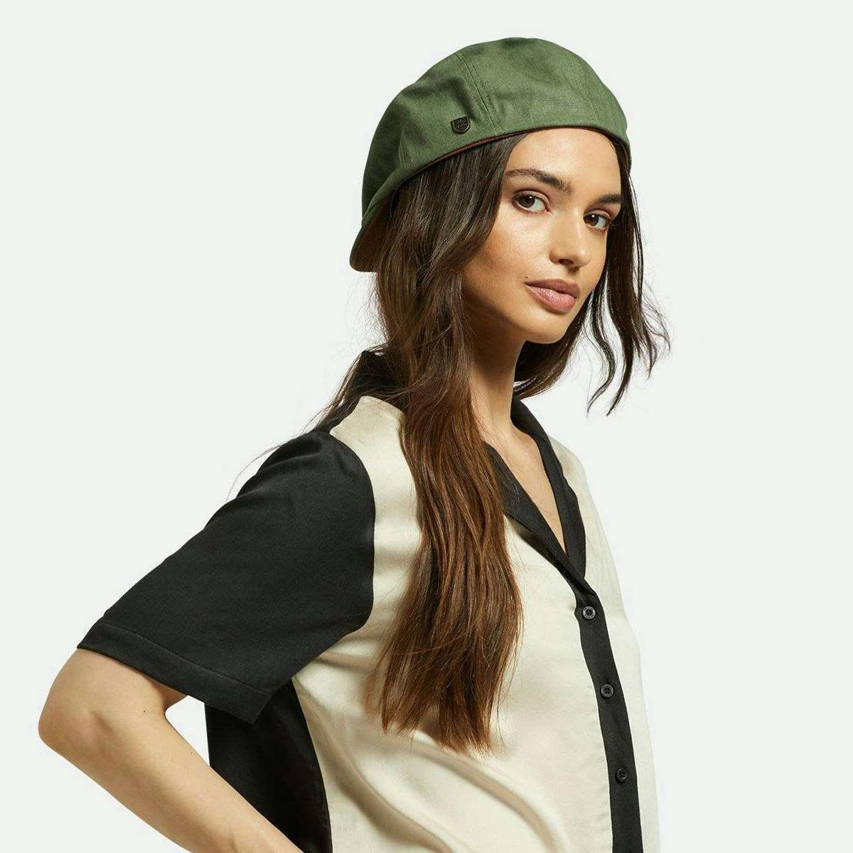 BRIXTON HATS | Fender Factory Cotton Herringbone Brood Newsboy Cap | 161573 | lsfone | OLIVE SURPLUS