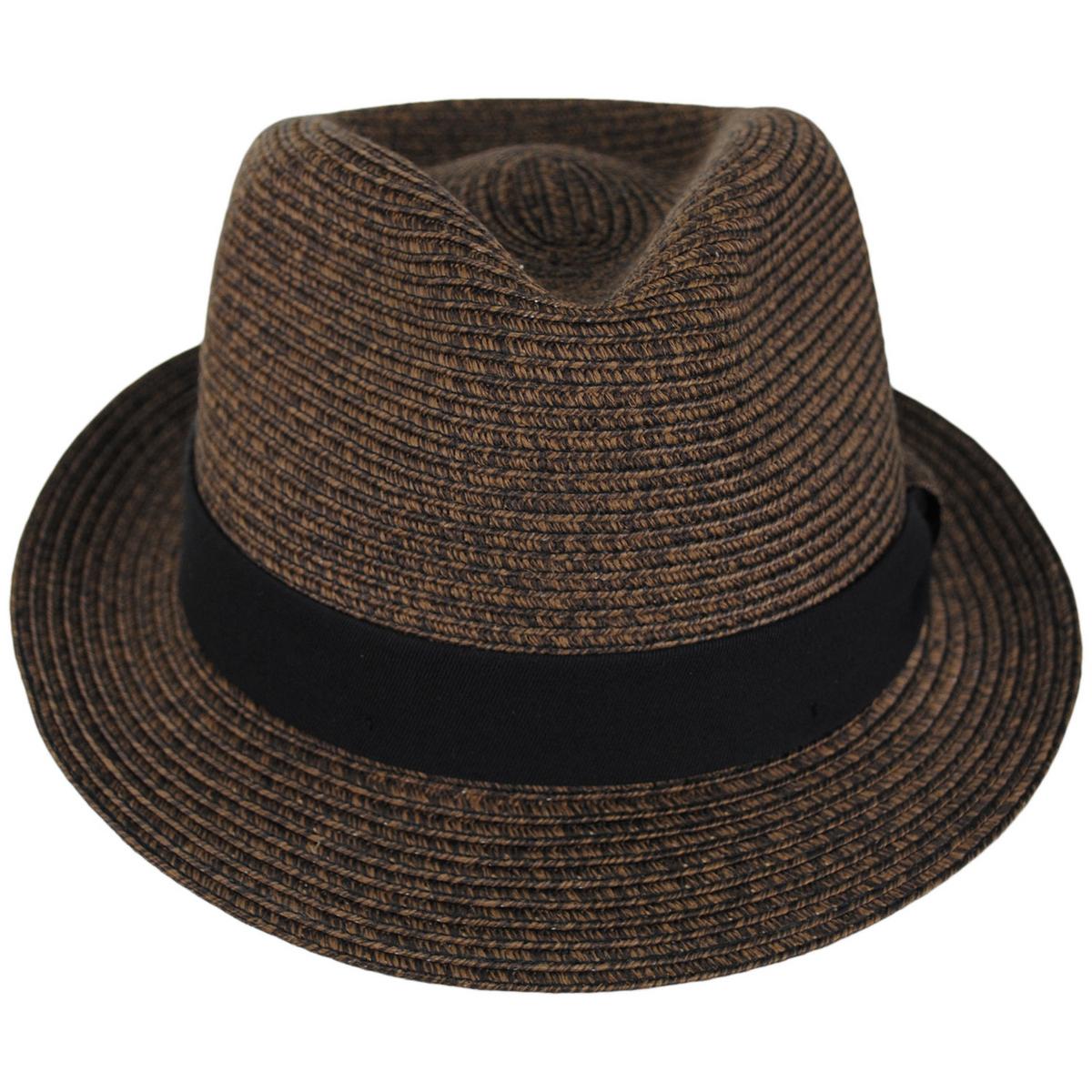 Bigalli | Street Style Poly Braid Stingy Brim Fedora Hat | 129253 | front | CHOCOLATE