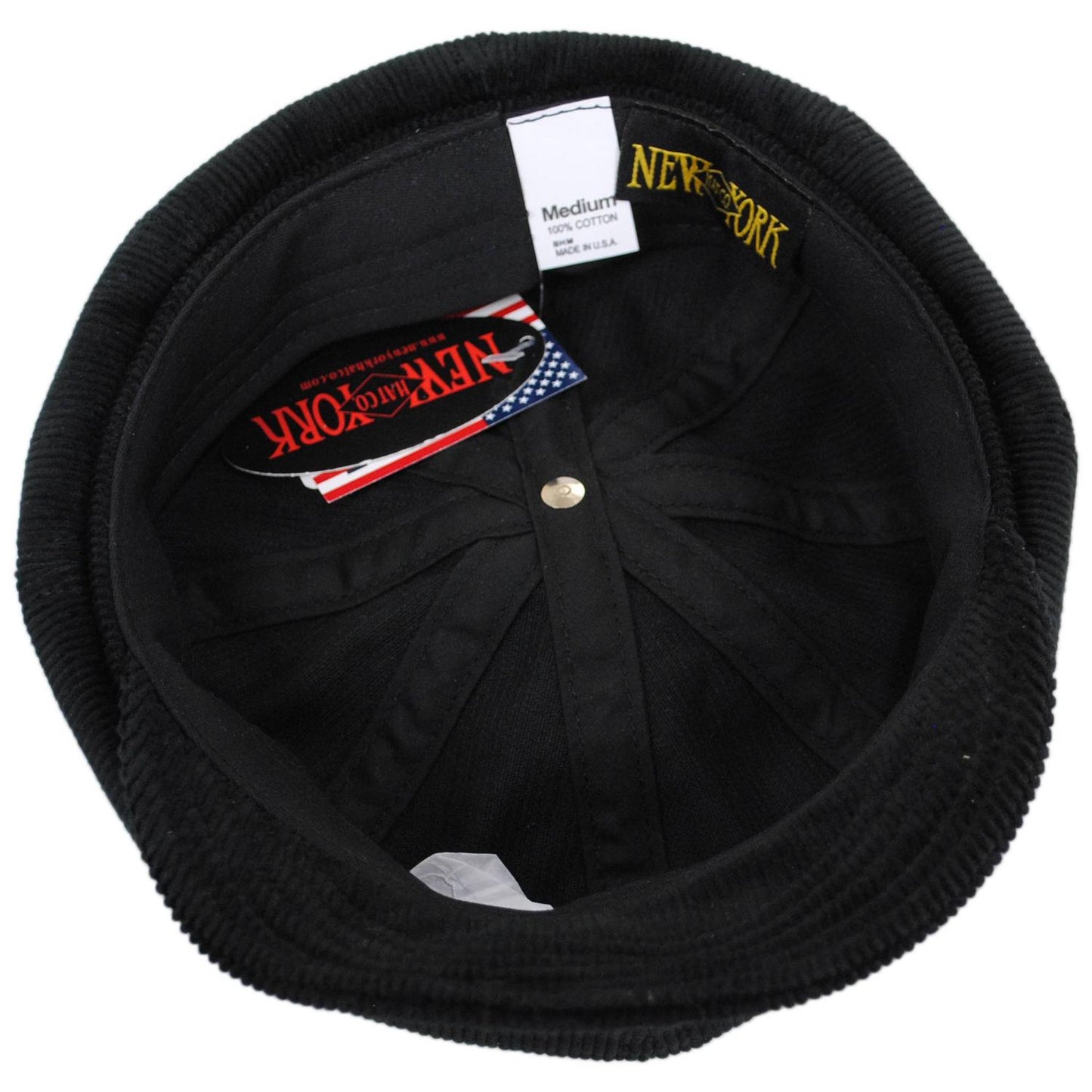 NEW YORK HAT CO | Cotton Corduroy Spitfire Newsboy Cap | 161111 | under | BLACK