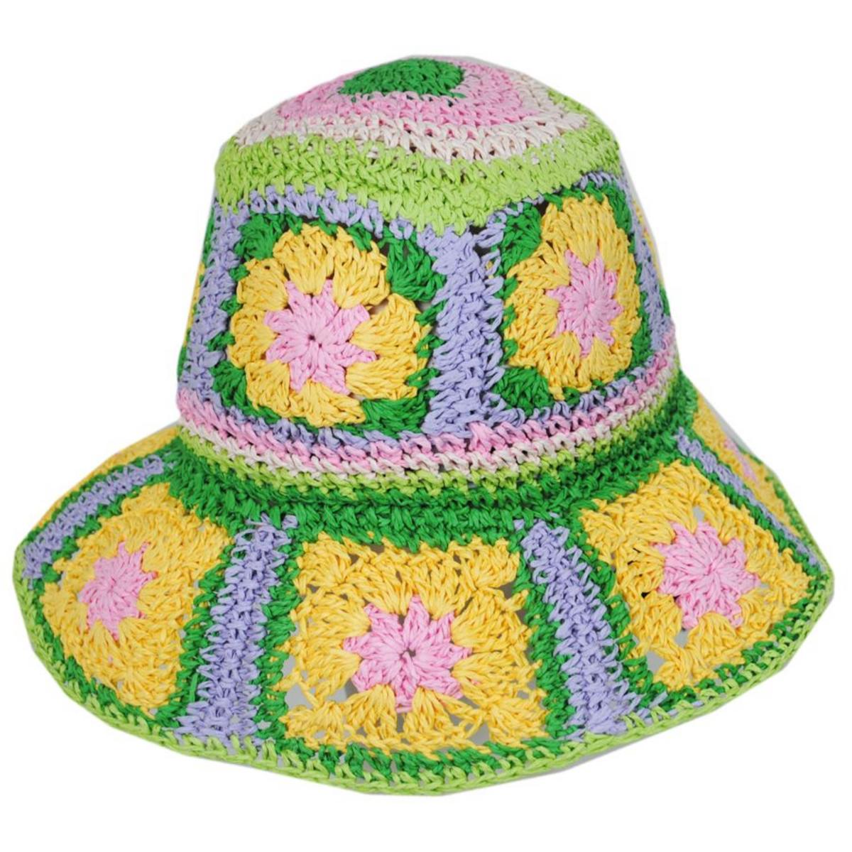 Peter Grimm | Fergie Granny Square Hand Crochet Toyo Straw Bucket Hat | 108603 | lead | LAVENDER