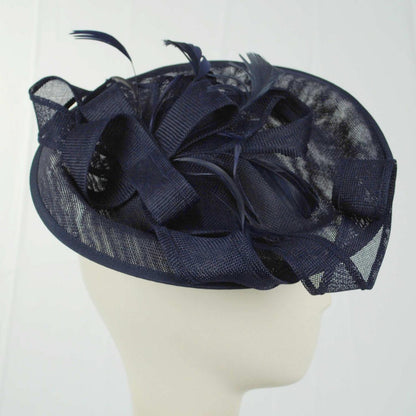 Sophia | Ribbon & Flax Linen Fabric Fascinator Hat | 122904 | profile | NAVY