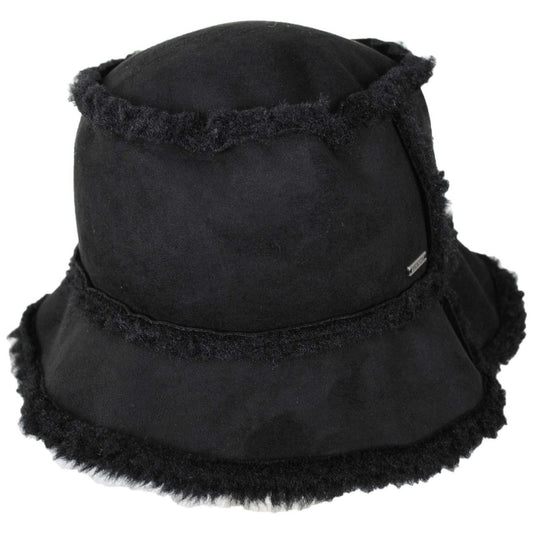BRIXTON HATS | Ellee Cozy Bucket Hat | 185564 | lead | BLACK SHERPA/FAUX SUEDE