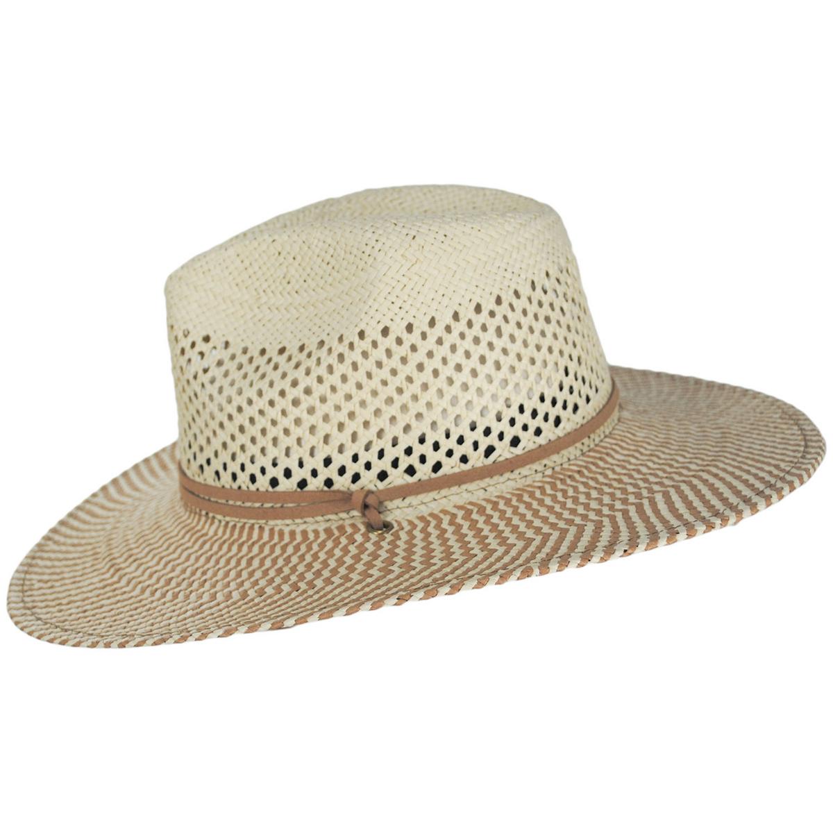 Jeanne Simmons | Chevron Toyo Straw Aussie Fedora Hat | 101700 | profile | BROWN