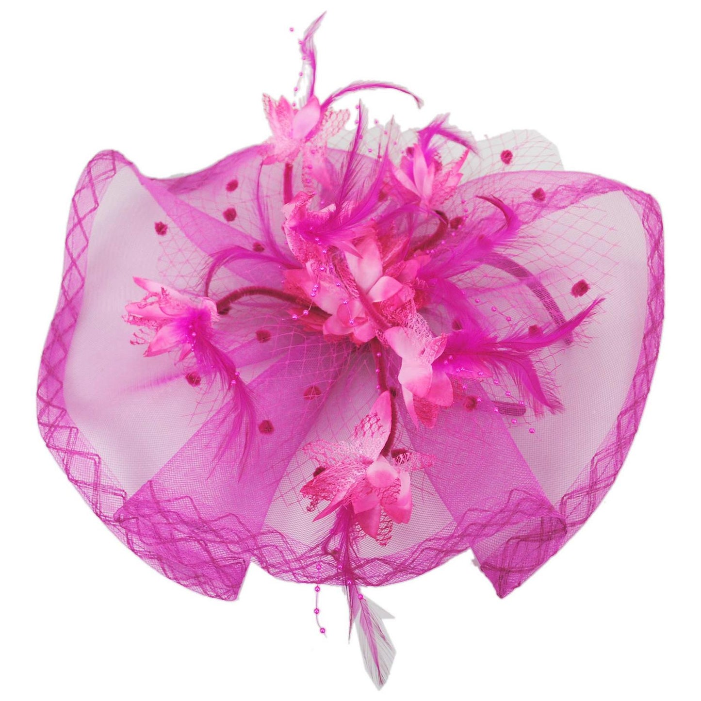 Sophia | Floral Feathered Mesh Fascinator Hat | 122906 | lead | FUCHSIA
