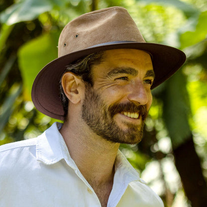 Jaxon Hats | Nubuck Leather Safari Fedora Hat | 147200 | lsmtwo | CHESTNUT