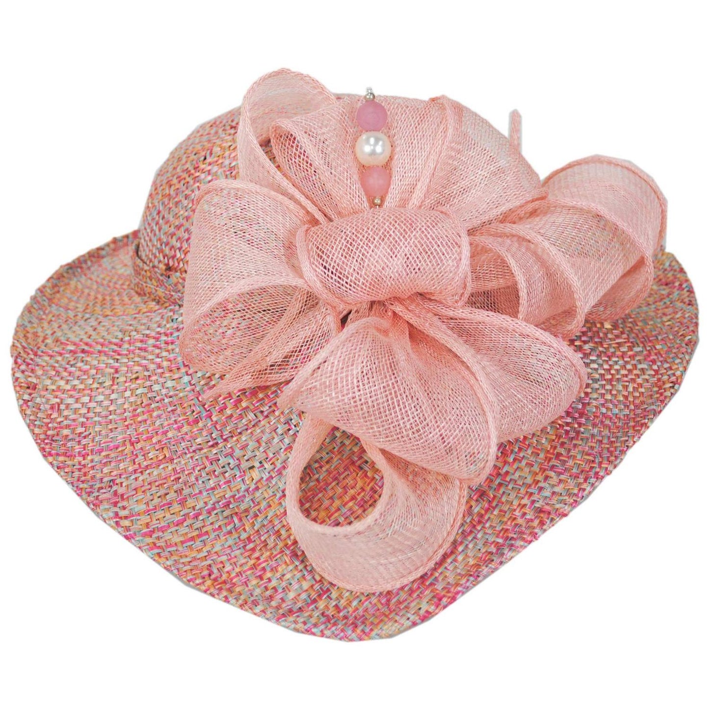 Jeanne Marie | Hat Pin and Swirls Tweed Ramie-Sisal Straw Dress Hat | 122449 | profile | PINK MIX