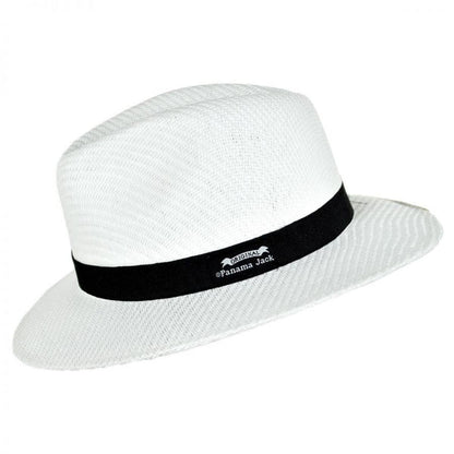 Panama Jack | Ribbon Toyo Straw Safari Fedora Hat | 126399 | profile | WHITE