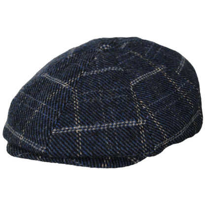 BRIXTON HATS | Brood Wool Blend Windowpane Plaid Newsboy Cap | 161520 | lead | MOOD INDIGO/TAN