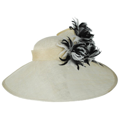 St. Julian | Two Tone Curly Feather Flowers Lampshade Dress Hat | 124278 | profile | WHITE/BLACK