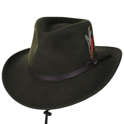 Scala | Stampede Wool Crushable Outback Hat | 130478 | lead | OLIVE