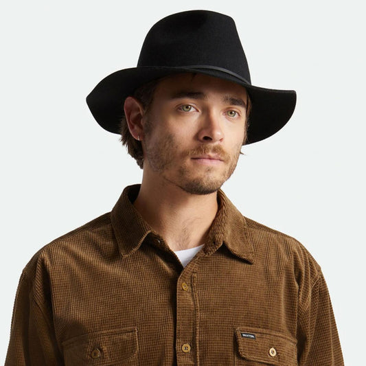BRIXTON HATS | Wesley Packable Wool Felt Fedora Hat - Black/Black | 135638BB | lsmone | BLACK/BLACK