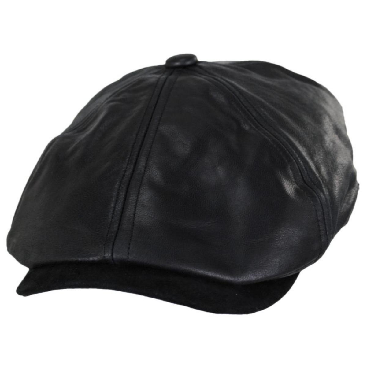 Jaxon Hats | Leather Suede Newsboy Cap | 168202 | lead | BLACK