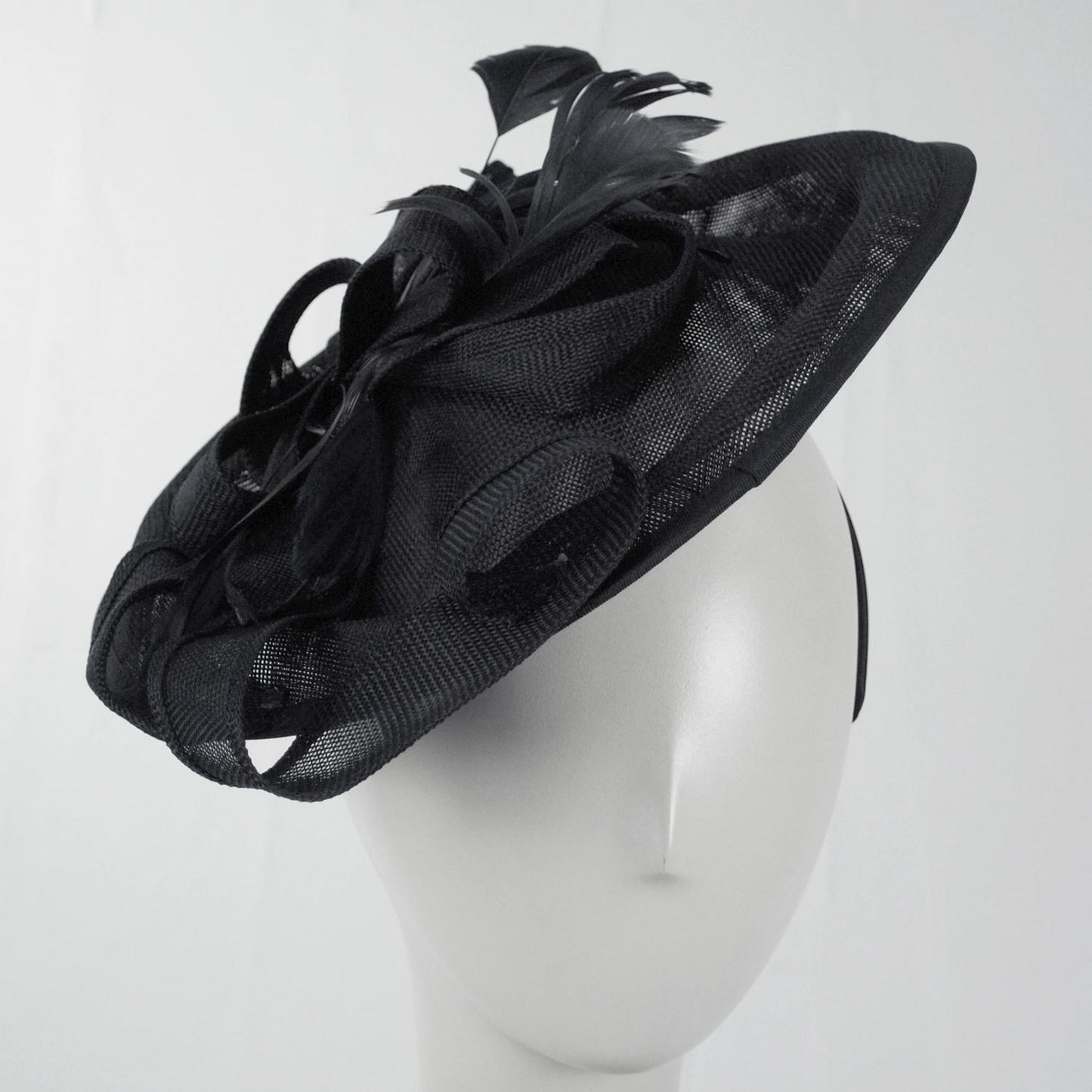 Sophia | Ribbon & Flax Linen Fabric Fascinator Hat | 122904 | front | BLACK