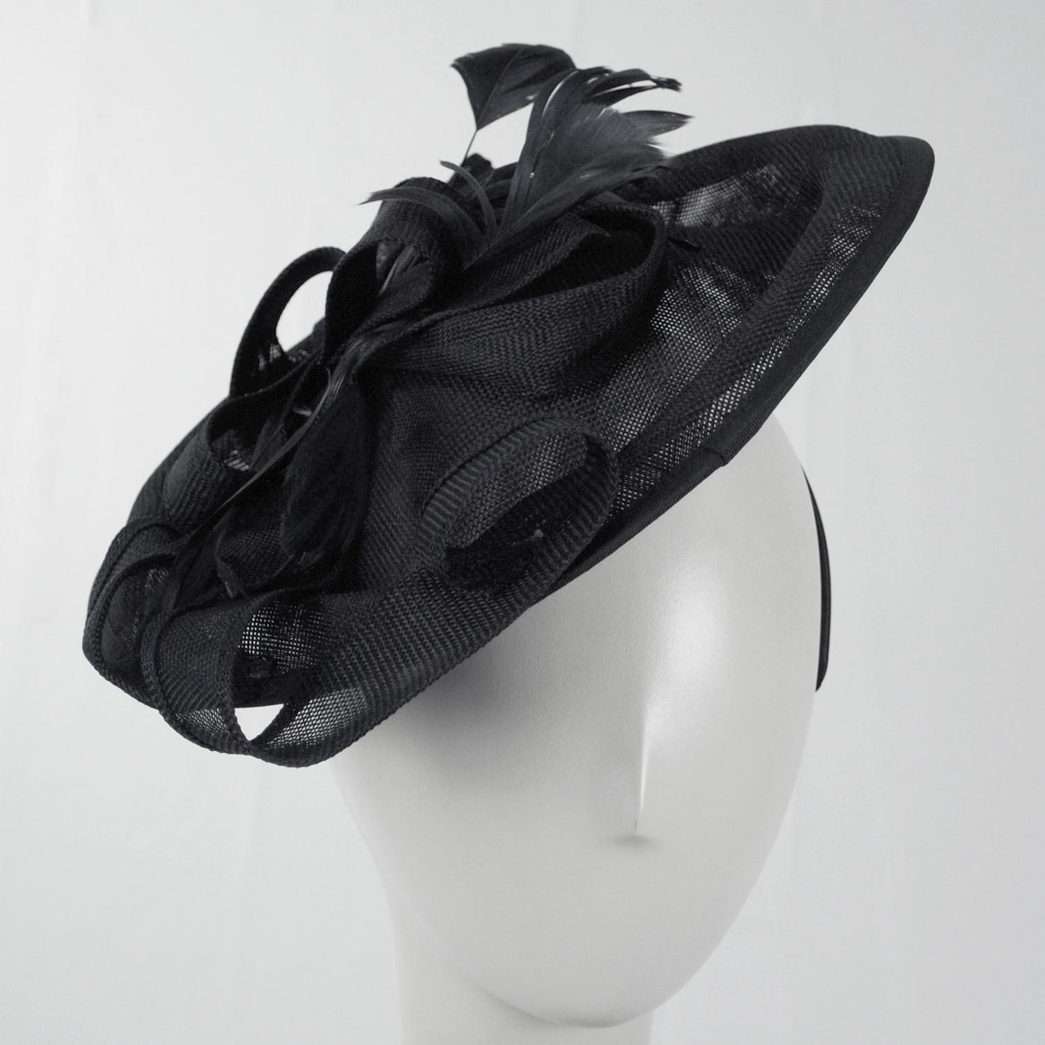 Sophia | Ribbon & Flax Linen Fabric Fascinator Hat | 122904 | front | BLACK