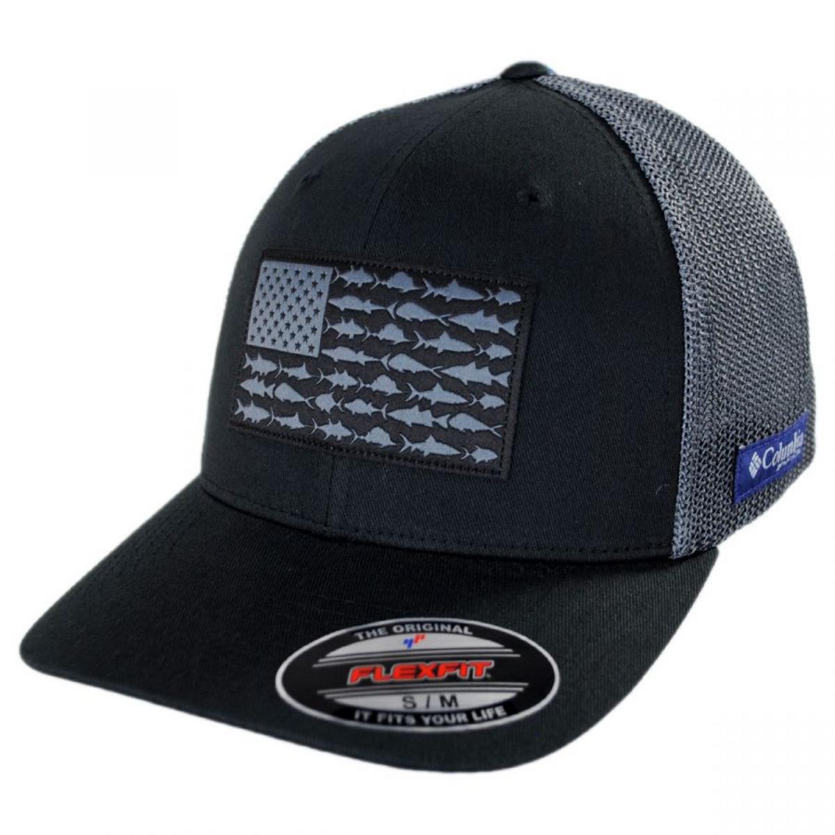 Columbia Sportswear | PFG Fish Flag Mesh Flexfit Fitted Baseball Cap | 400143 | lead | BLACK/GRAPHITE