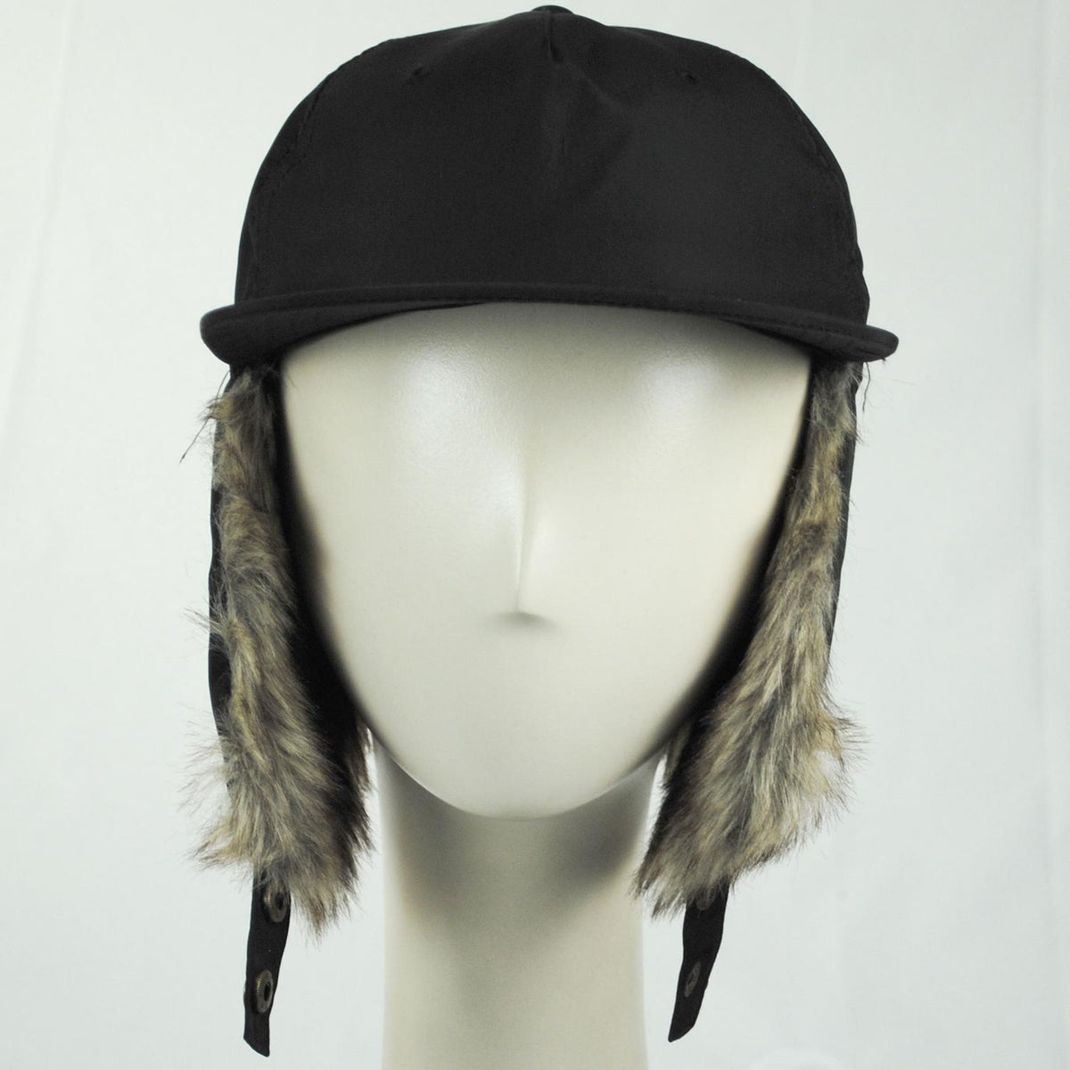 Dorfman Pacific | Woody Nylon Earflap Fitted Baseball Cap | 200184 | front | BLACK