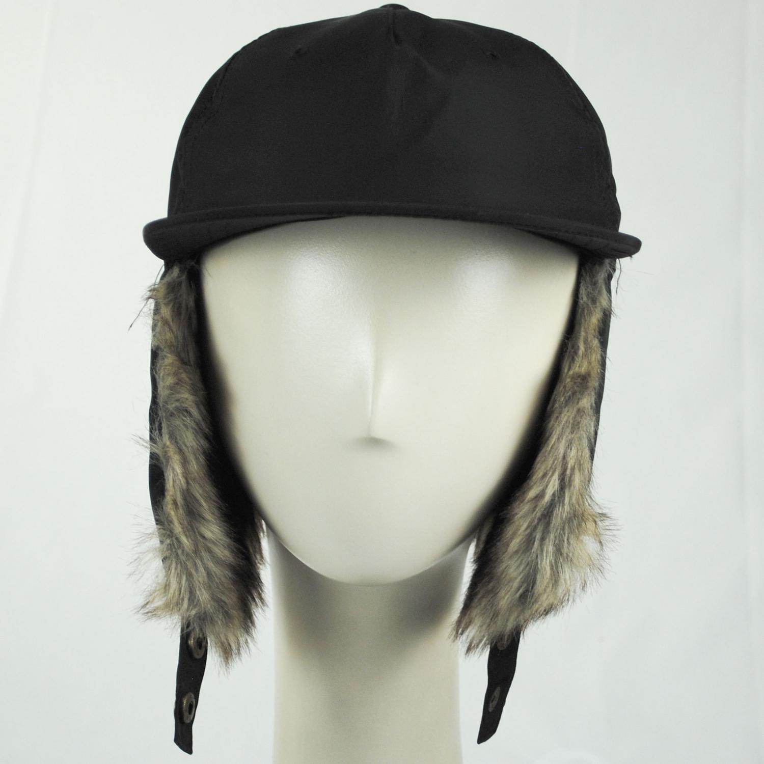 Dorfman Pacific | Woody Nylon Earflap Fitted Baseball Cap | 200184 | front | BLACK