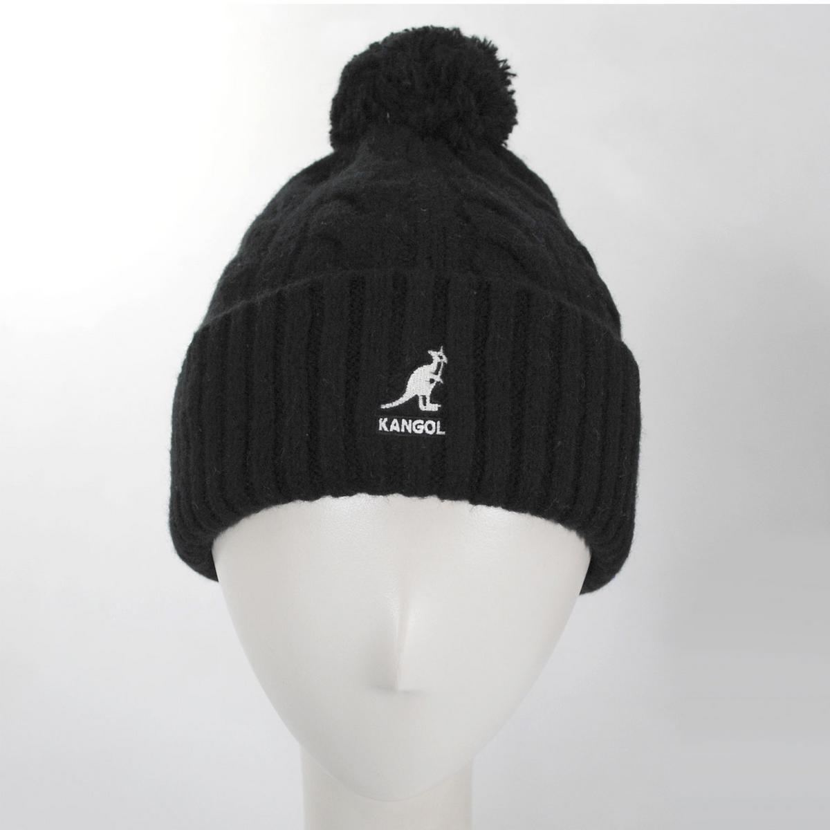 Kangol | Pompom Cable Knit Beanie Hat | 500410 | front | BLACK