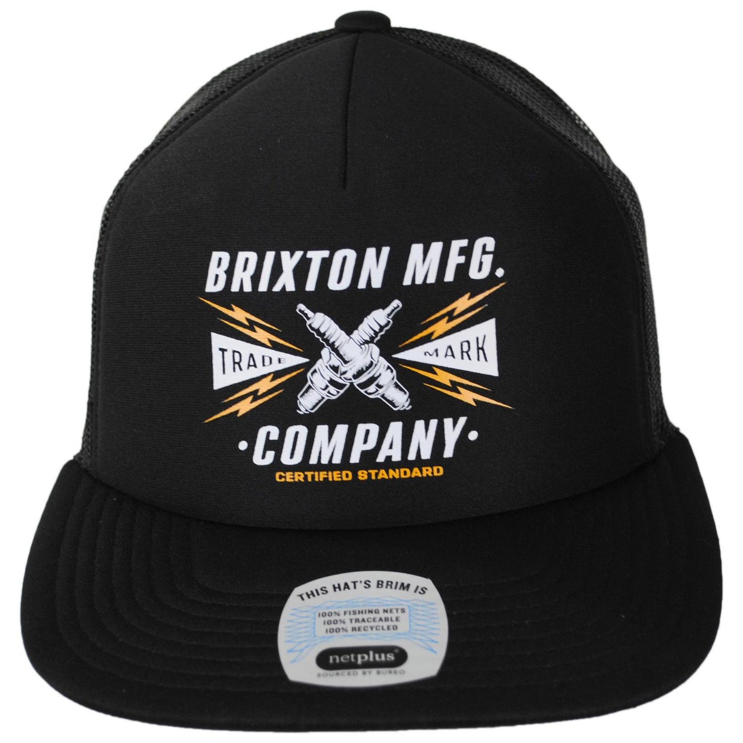 BRIXTON HATS | Danton NetPlus Foam Mesh Trucker Snapback Baseball Cap | 201728 | front | BLACK/BLACK
