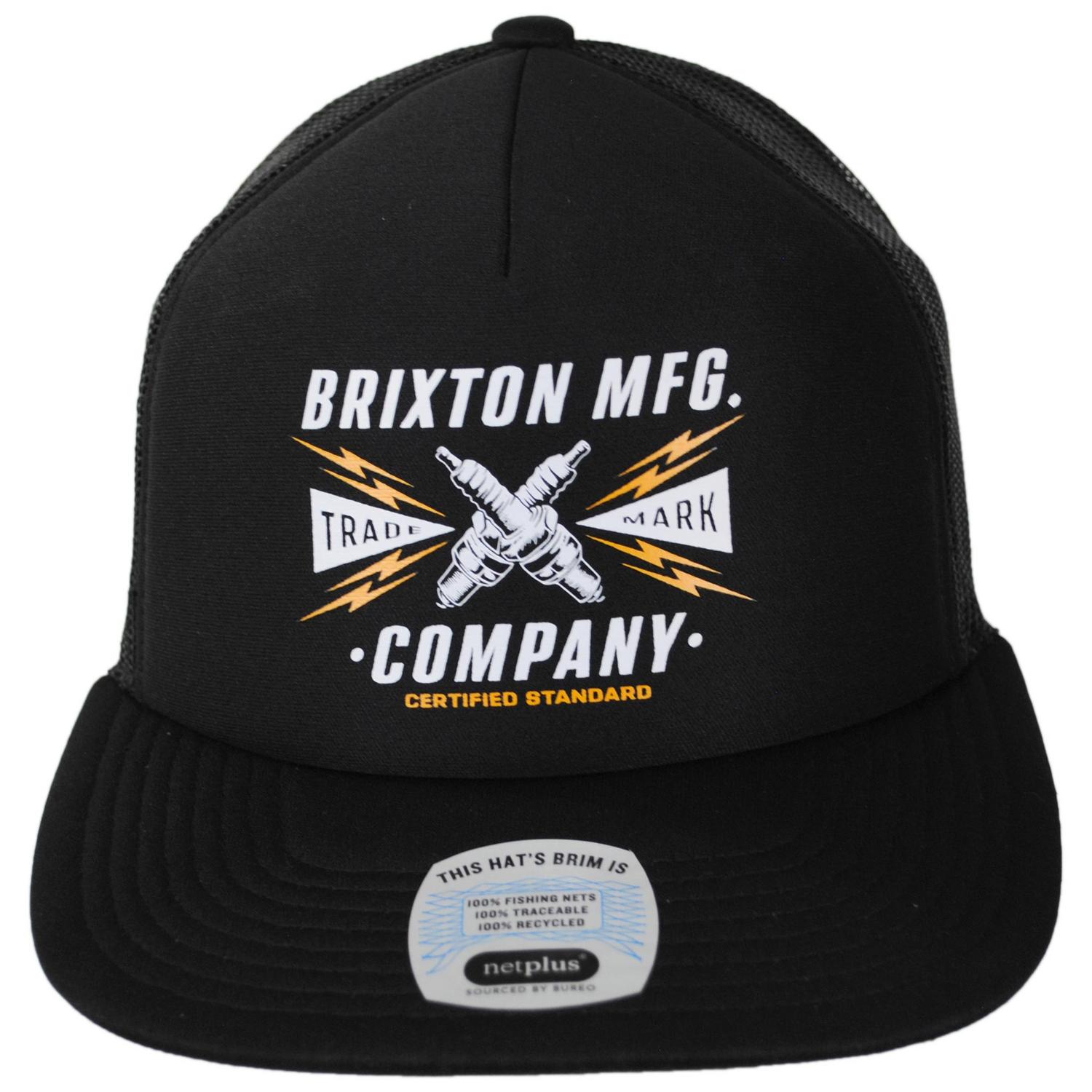 BRIXTON HATS | Danton NetPlus Foam Mesh Trucker Snapback Baseball Cap | 201728 | front | BLACK/BLACK