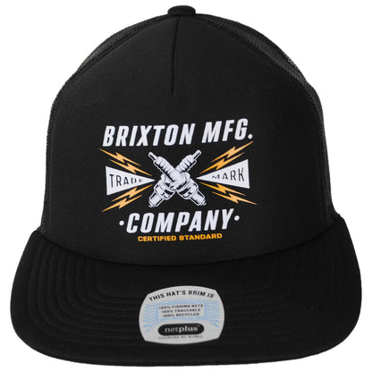 BRIXTON HATS | Danton NetPlus Foam Mesh Trucker Snapback Baseball Cap | 201728 | front | BLACK/BLACK