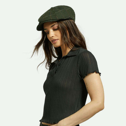 BRIXTON HATS | Wool Blend Windowpane Plaid Brood Newsboy Cap | 161568 | lsfone | MOSS/ORANGE