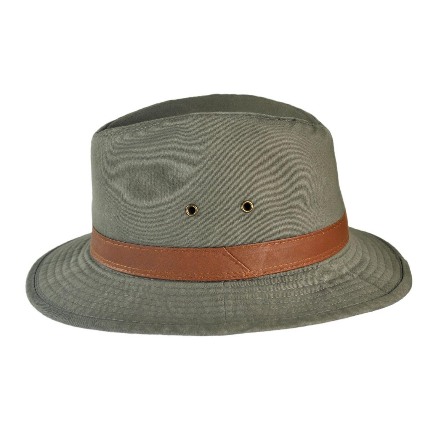 Dorfman Pacific | Packable Cotton Twill Safari Fedora Hat | 140215 | profile | OLIVE