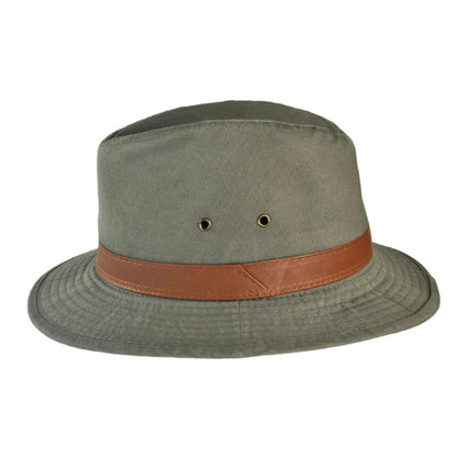 Dorfman Pacific | Packable Cotton Twill Safari Fedora Hat | 140215 | profile | OLIVE