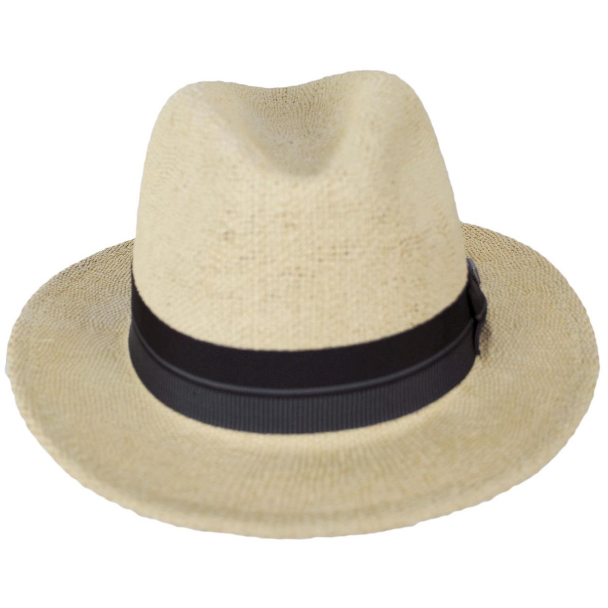 BRIXTON HATS | Roma Bangora Straw Fedora Hat | 128362 | front | NATURAL/BLACK