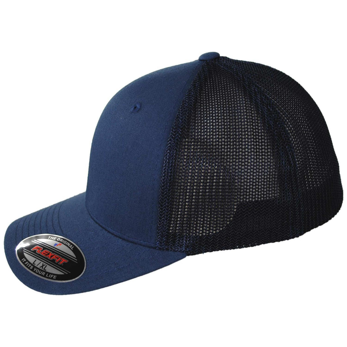 Flexfit | Tonal Mesh Trucker Flexfit Fitted Baseball Cap | 221501 | profile | NAVY