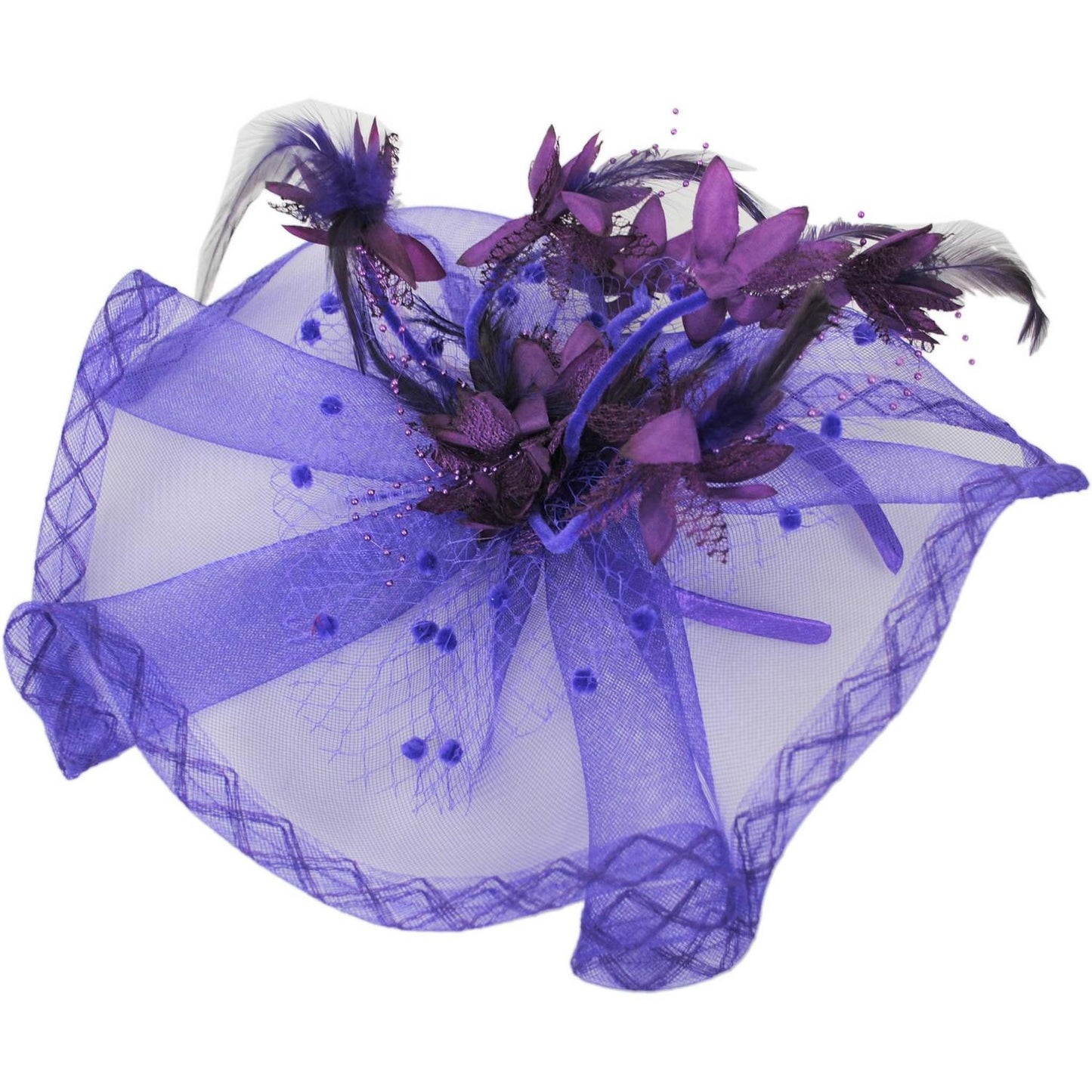 Sophia | Floral Feathered Mesh Fascinator Hat | 122906 | lead | PURPLE