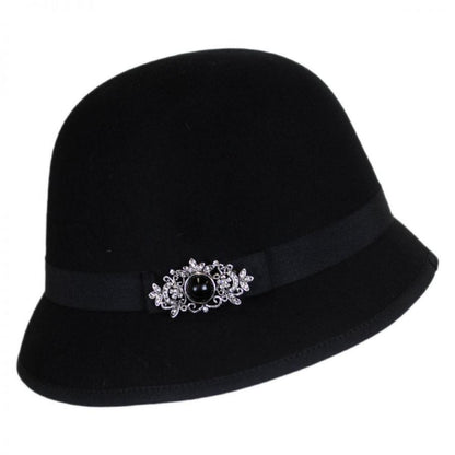 Toucan Collection | Brooch Wool Felt Cloche Hat - Made to Order | 125826 | profile | BLACK
