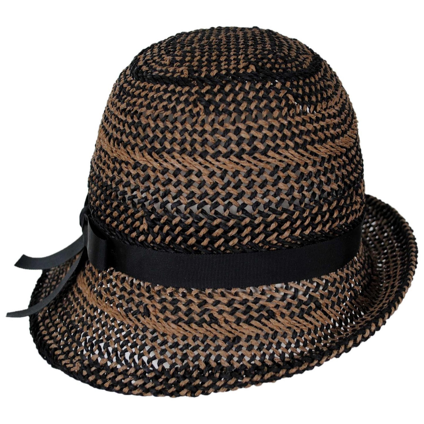 Kathy Jeanne | Two Tone Twisted Toyo Straw Profile Cloche Hat | 100719 | front | BLACK MIX