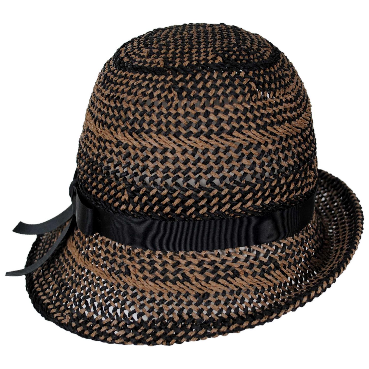 Kathy Jeanne | Two Tone Twisted Toyo Straw Profile Cloche Hat | 100719 | front | BLACK MIX