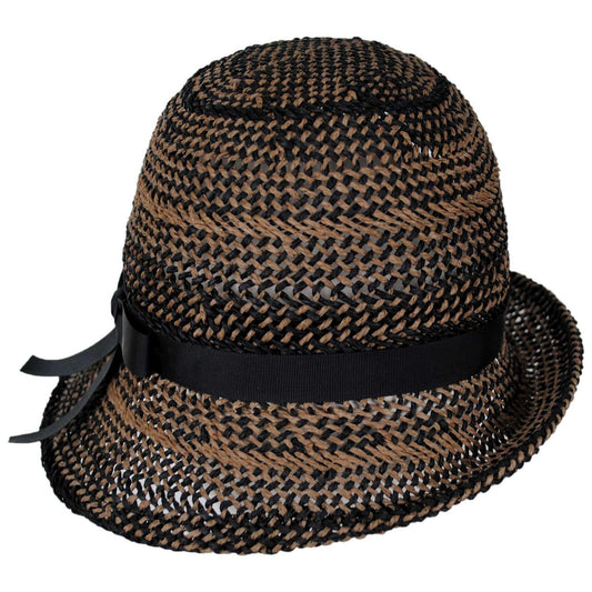 Kathy Jeanne | Two Tone Twisted Toyo Straw Profile Cloche Hat | 100719 | front | BLACK MIX