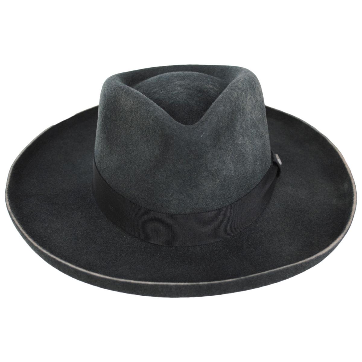 BRIXTON HATS | Victoria Felt Pencil Curl Fedora Hat | 135661 | front | BLACK/BLACK SATIN