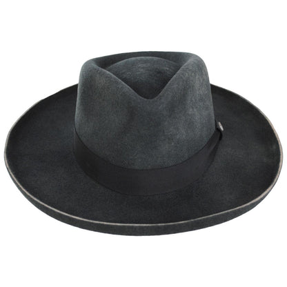 BRIXTON HATS | Victoria Felt Pencil Curl Fedora Hat | 135661 | front | BLACK/BLACK SATIN