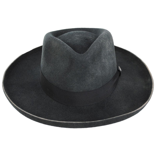 BRIXTON HATS | Victoria Felt Pencil Curl Fedora Hat | 135661 | front | BLACK/BLACK SATIN