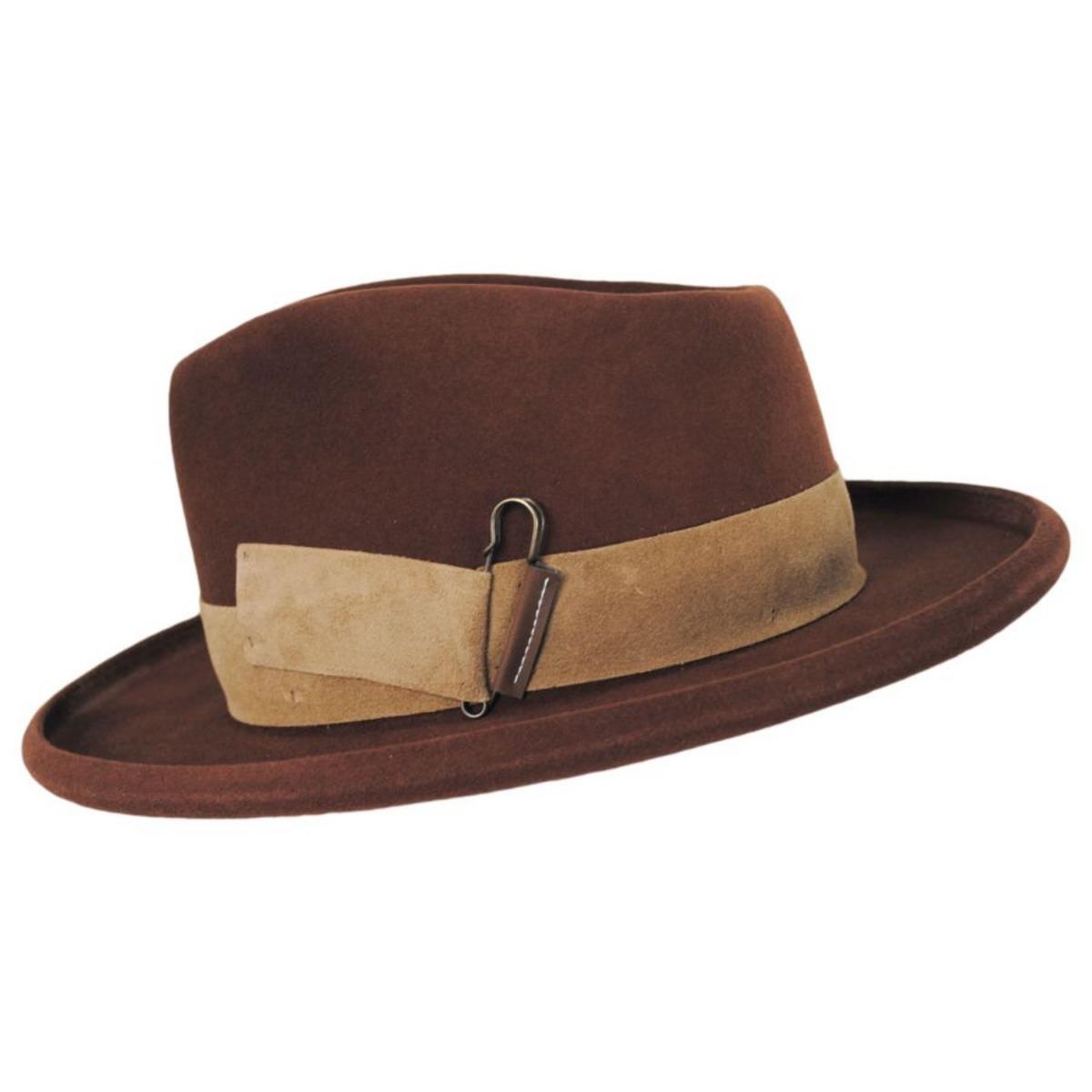 Renegade | Casville Pencil Curl Brim Wool Felt Fedora Hat | 130383 | profile | COGNAC