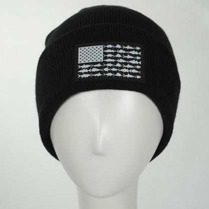 Columbia Sportswear | Fish Flag Acrylic Knit Cuffed Beanie Hat | 500741 | front | BLACK